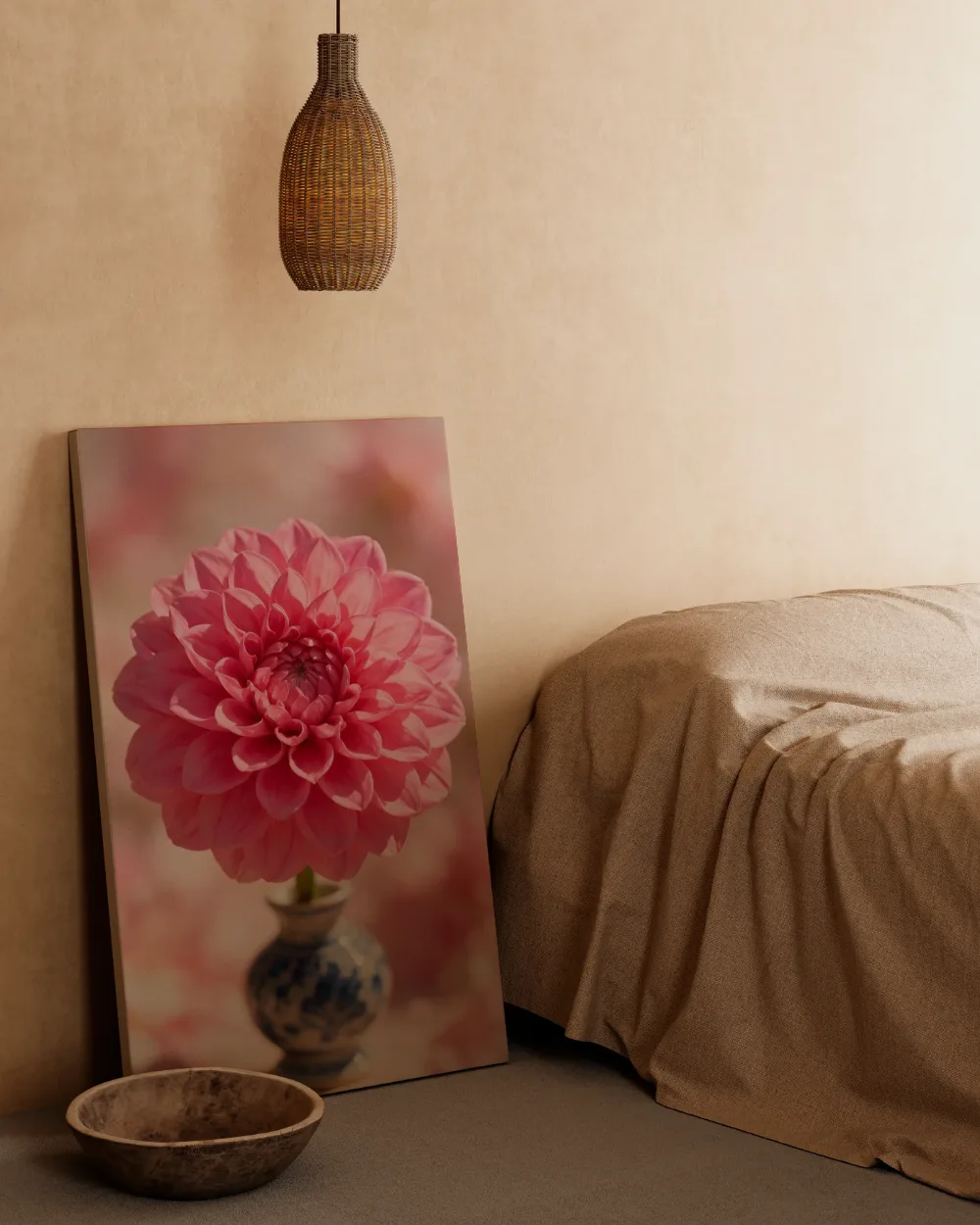 Dahlia in volle zon, felroze 3, canvas schilderij uit de collectie dahlia