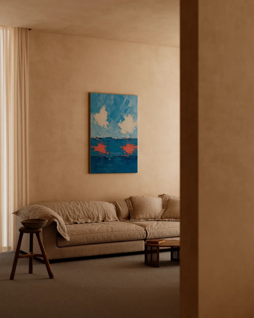 Horizon paletmes, hemelsblauw, tweede doek, canvas schilderij uit de collectie delftsblauw