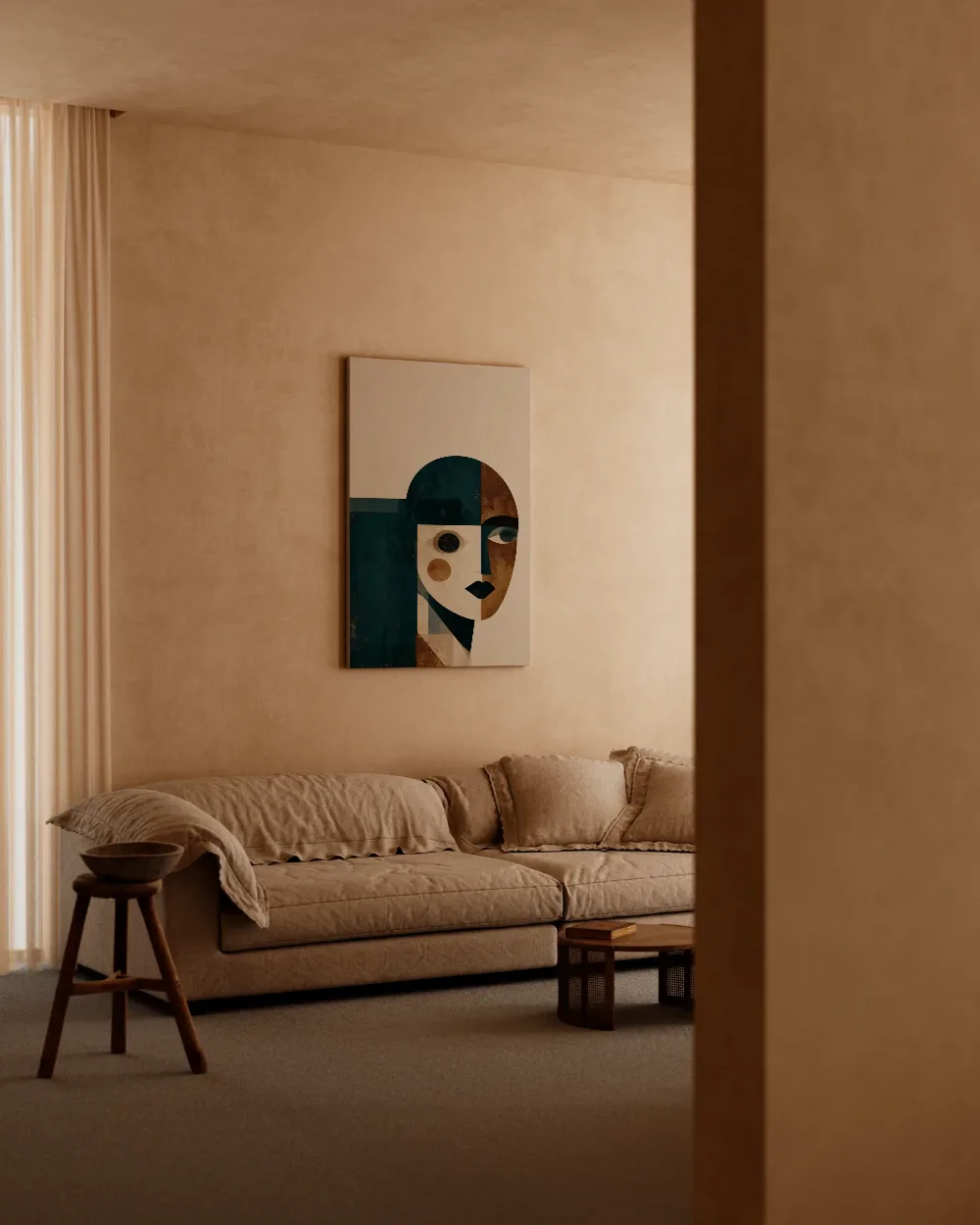 Kop met veel lucht in diep zeegroen, canvas schilderij uit de collectie design