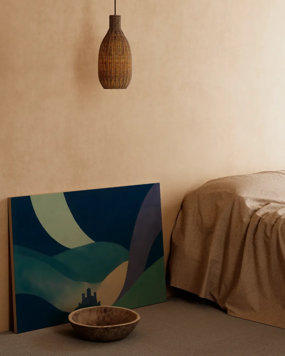 Kasteel in koele kleuren bij elkaar, canvas schilderij uit de collectie dromerige sferen
