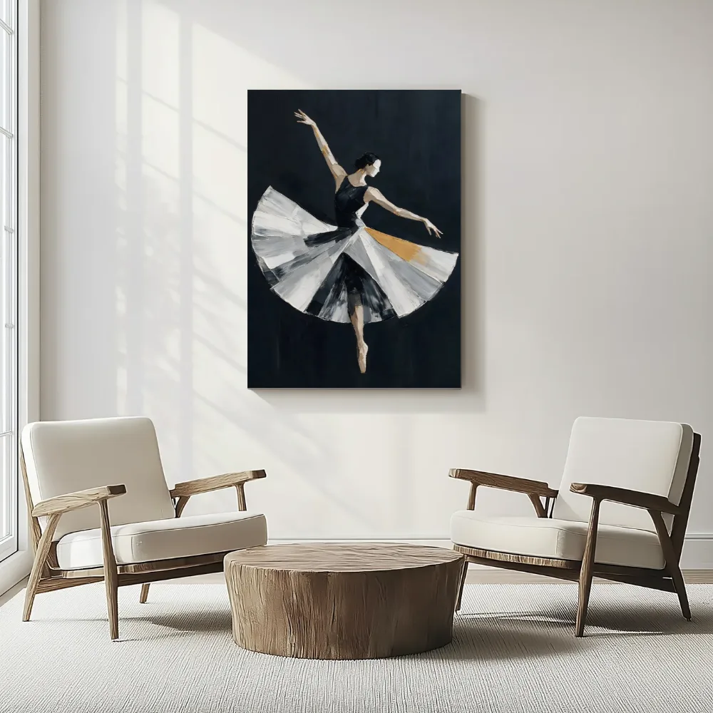 Danseres, olieverf in ravenzwart en parelmoer, canvas schilderij uit de collectie elegante expressies