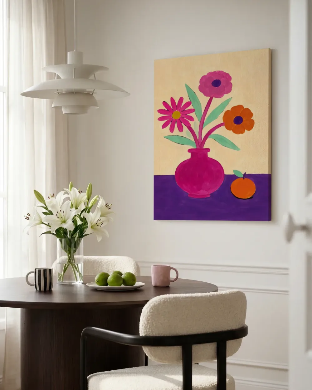 Kleur stilleven kleurrijk in fel magenta, canvas schilderij uit de collectie eten en drinken