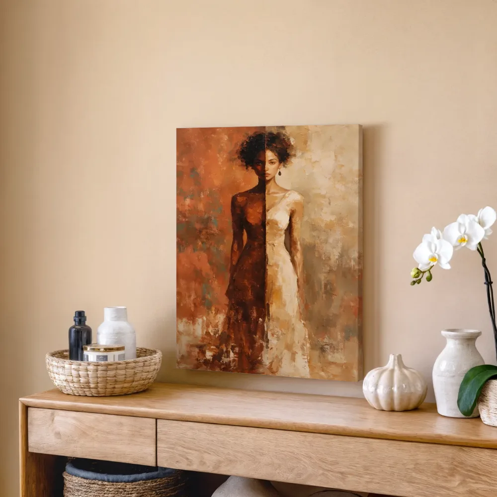 Vrouw in twee kleurzones, terracotta, canvas schilderij uit de collectie expressionisme