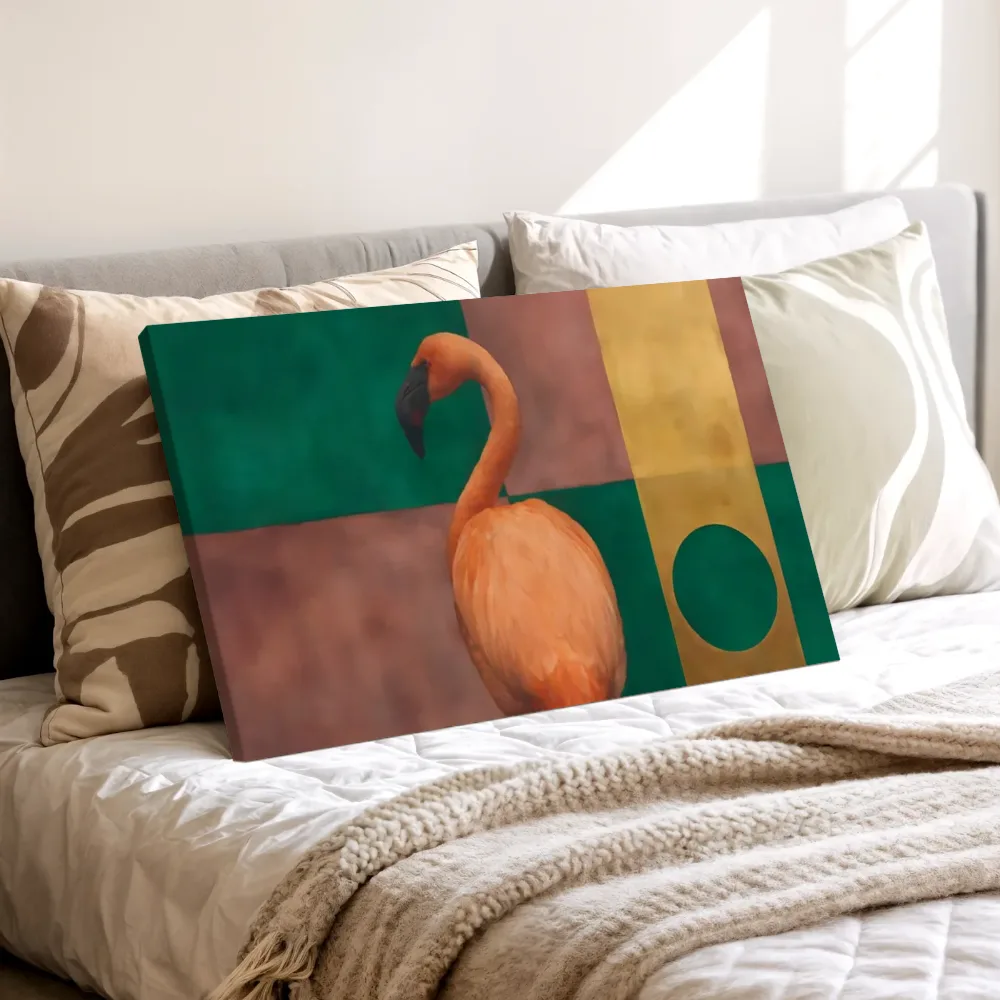 Flamingo in smaragd en oud roze, canvas schilderij uit de collectie flamingo's