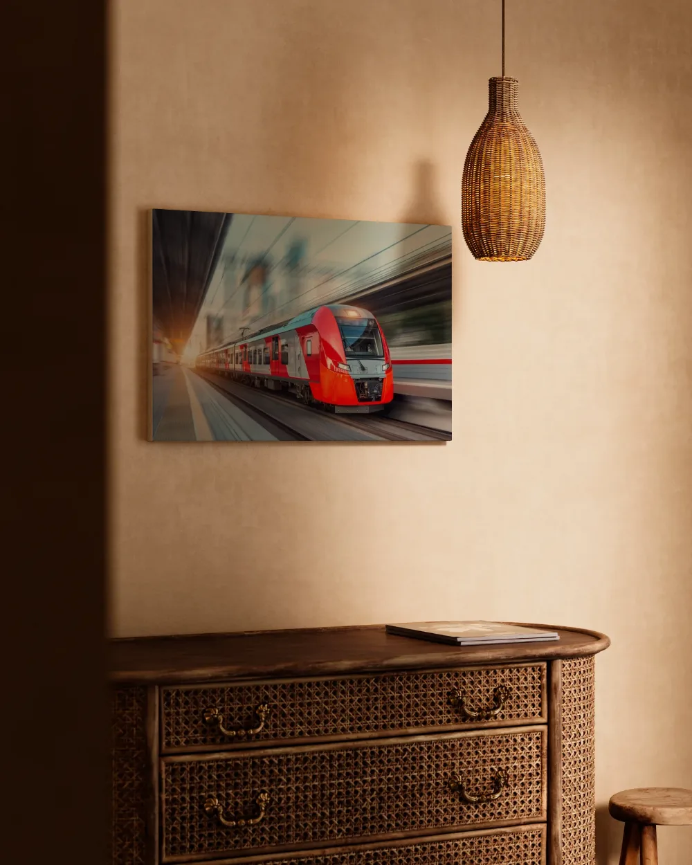 Hogesnelheidstrein in beweging, canvas schilderij uit de collectie futurisme