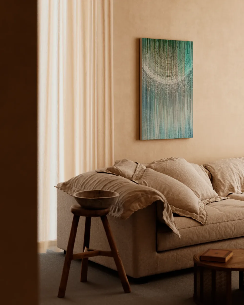 Futuristische lichtcirkels in teal, canvas schilderij uit de collectie futurisme