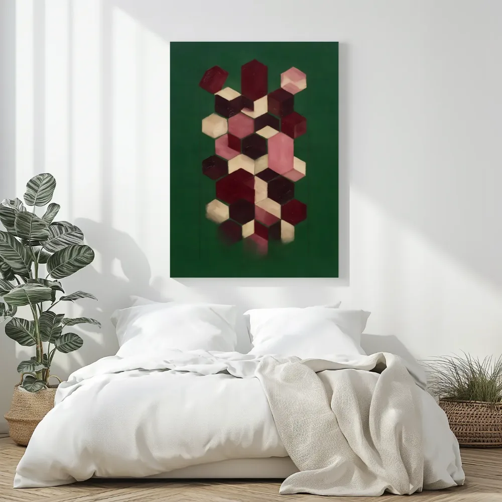 Honingraat Geometric Earth in bordeaux 2, canvas schilderij uit de collectie geometric earth