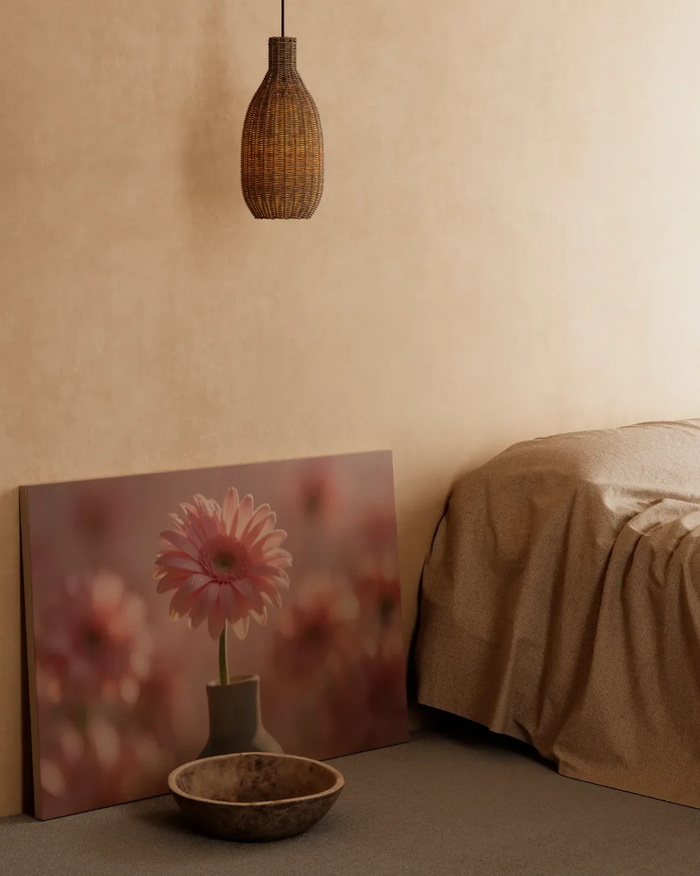 Gerbera in volle zon, zachtroze 2, canvas schilderij uit de collectie gerbera