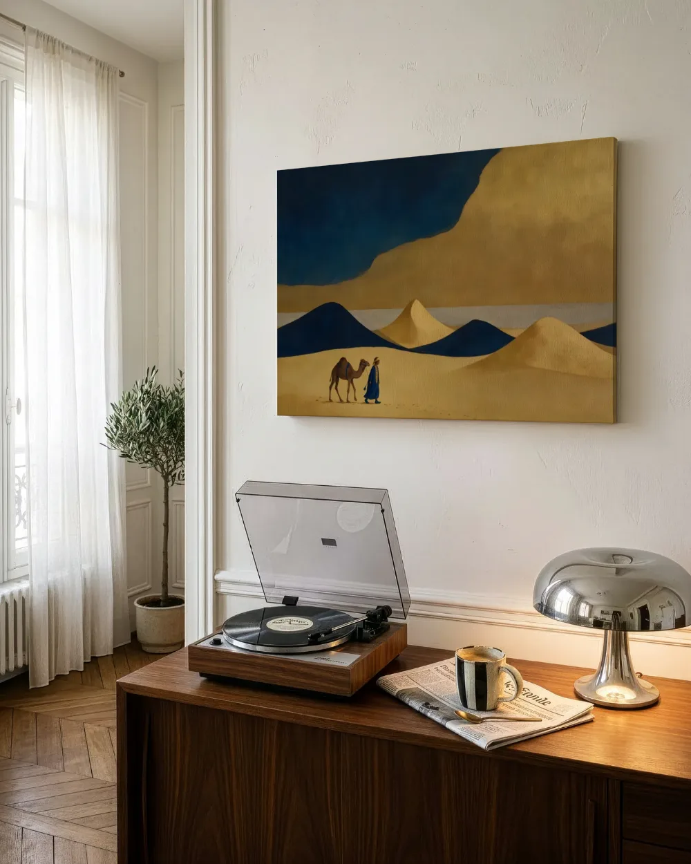 Duin in nachtblauw en goud, canvas schilderij uit de collectie goud
