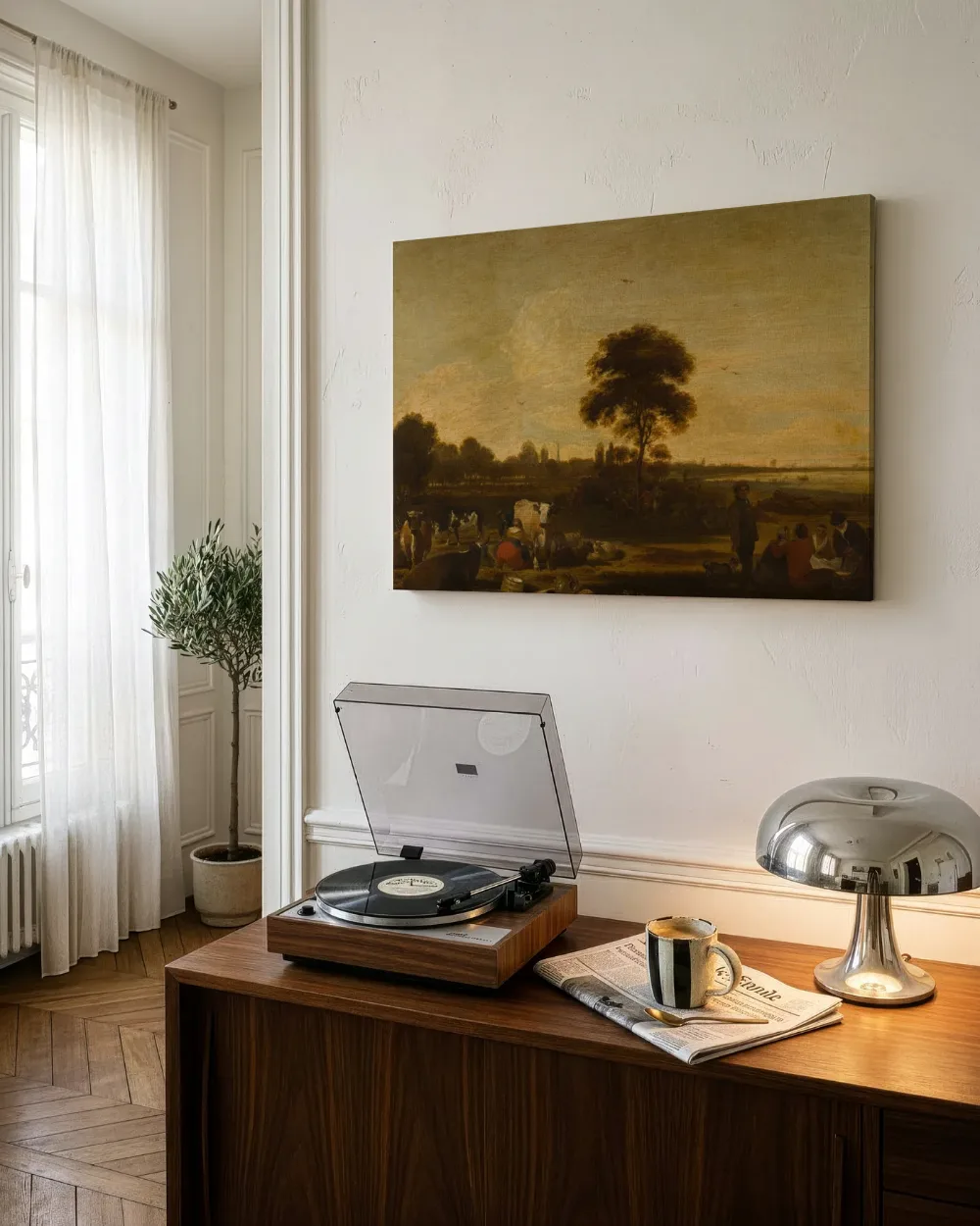Landschap met herders en vee van Cornelis Saftleven, canvas schilderij uit de collectie grasland