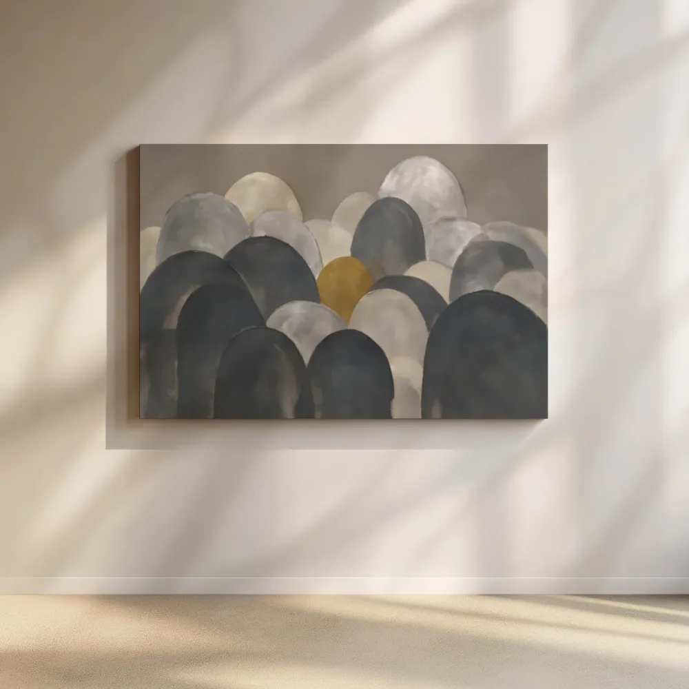 Brede bogen Retro Shapes in grafietgrijs, canvas schilderij uit de collectie grijs