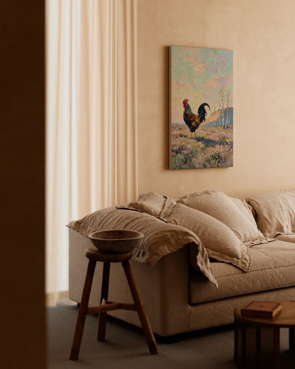 Heide licht in het vergezicht tegen een muur in de schaduw, canvas schilderij uit de collectie heide
