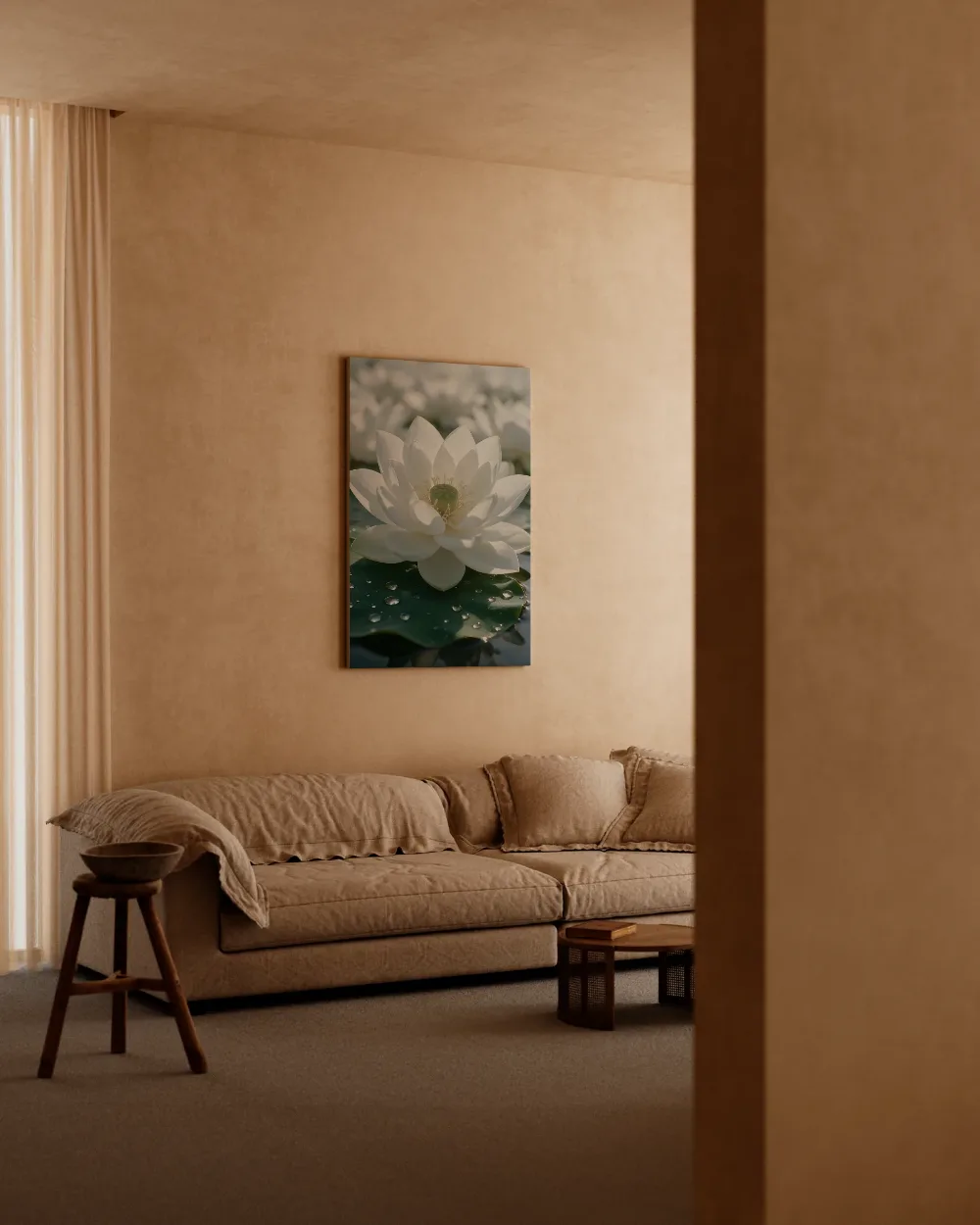 Heilige Lotus in dauw, glinsterlicht, wit, canvas schilderij uit de collectie heilige lotus