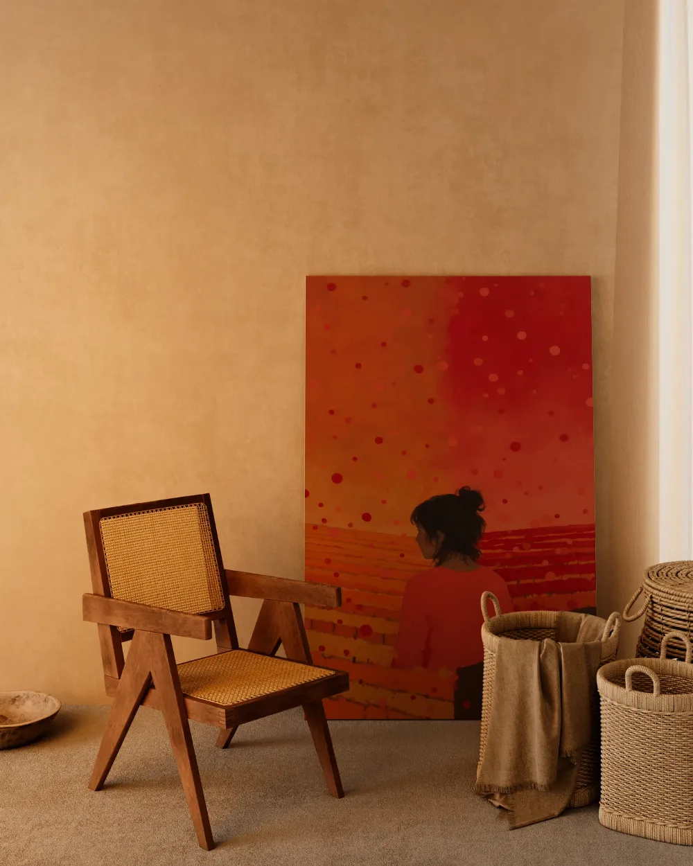 Wijngaard in warme kleuren bij elkaar, canvas schilderij uit de collectie herfst