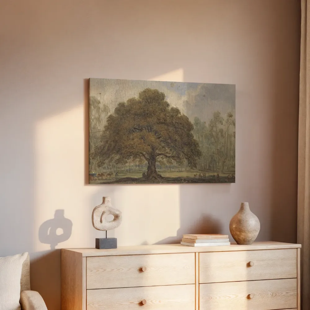 Landschap met herten onder de Beggar's Oak van James Ward, canvas schilderij uit de collectie herten