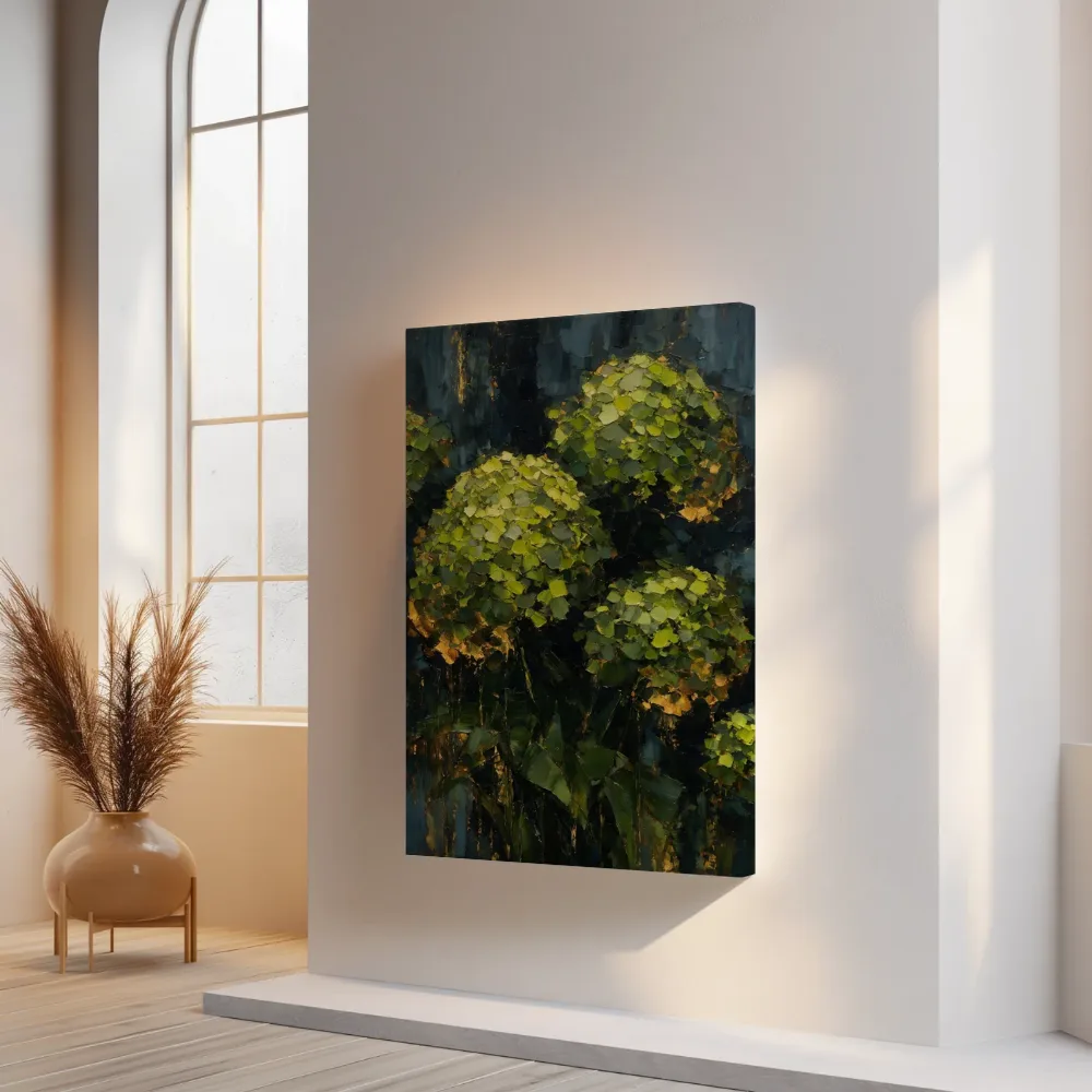 Hortensia in groepjes in limoen, canvas schilderij uit de collectie hortensia