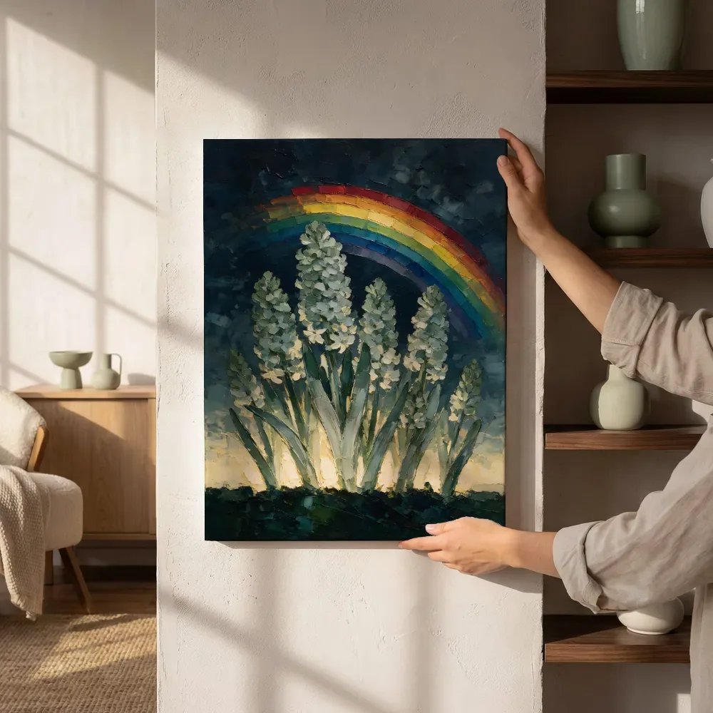 Hyacint tegen de lucht in saliegrijs, canvas schilderij uit de collectie hyacint