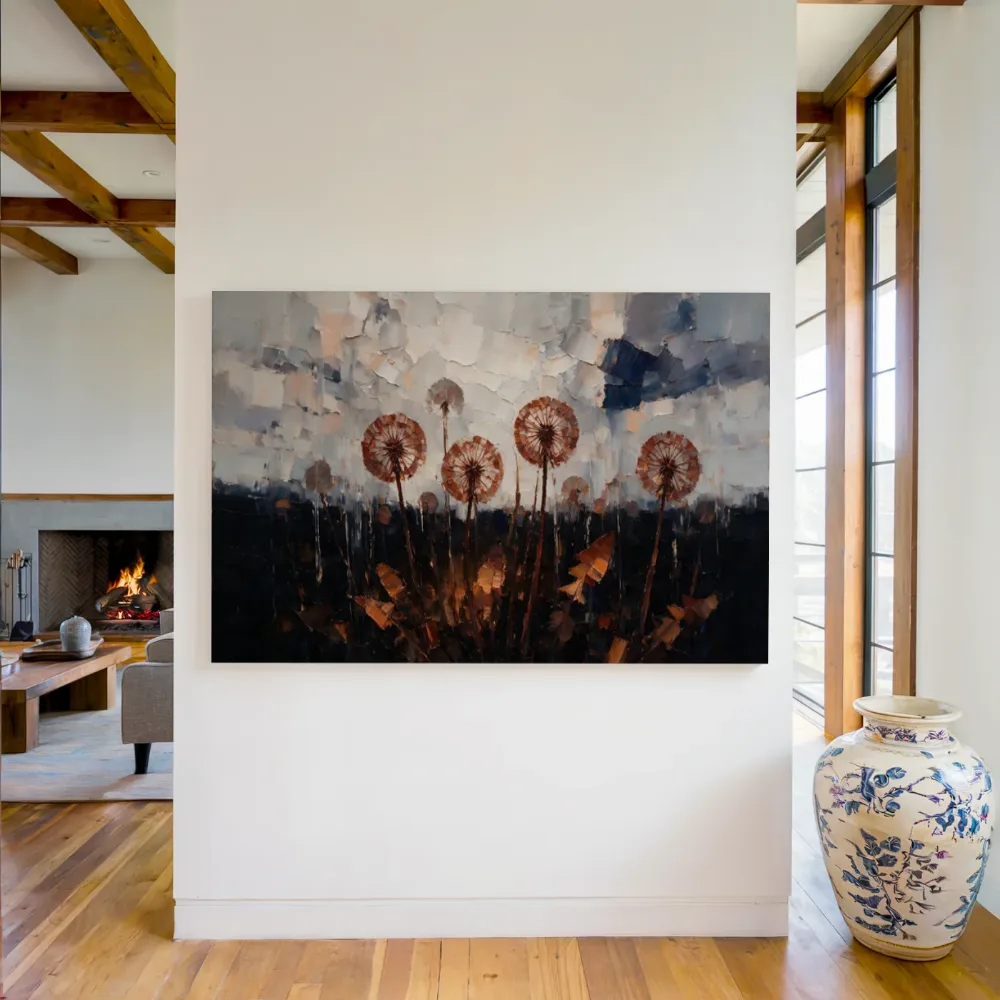 Paardenbloem onder de hemel in roest, canvas schilderij uit de collectie impressionisme