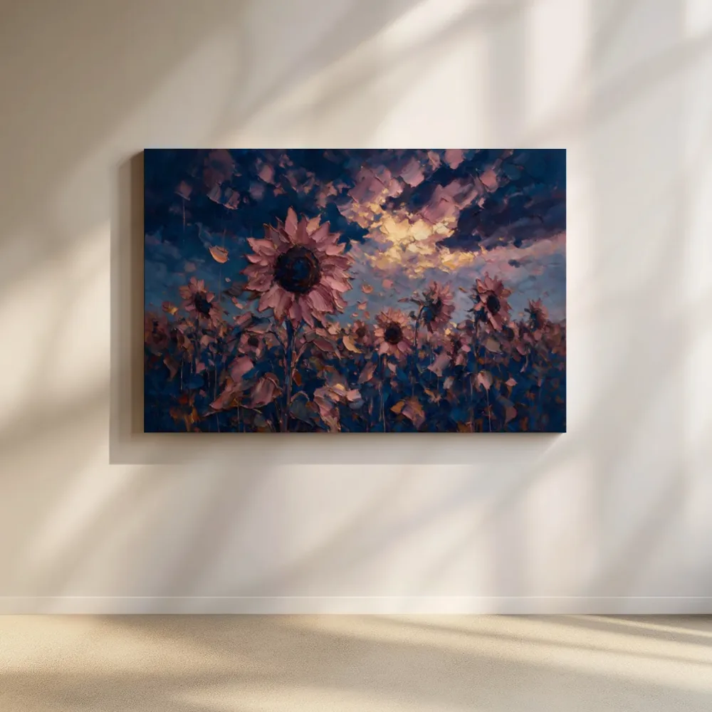 Zonnebloem onder een storm in oudroze, canvas schilderij uit de collectie impressionisme