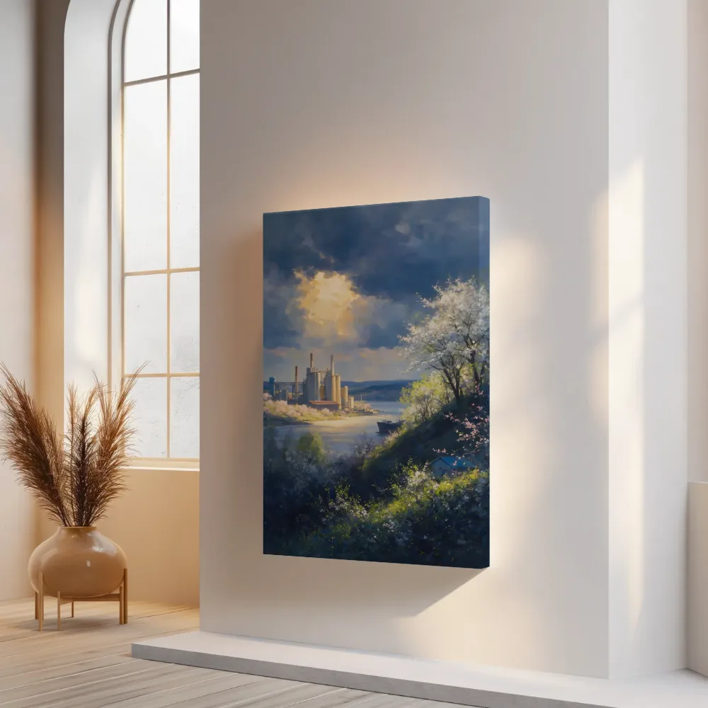 Industriekade in bloesemtijd, canvas schilderij uit de collectie industrieel