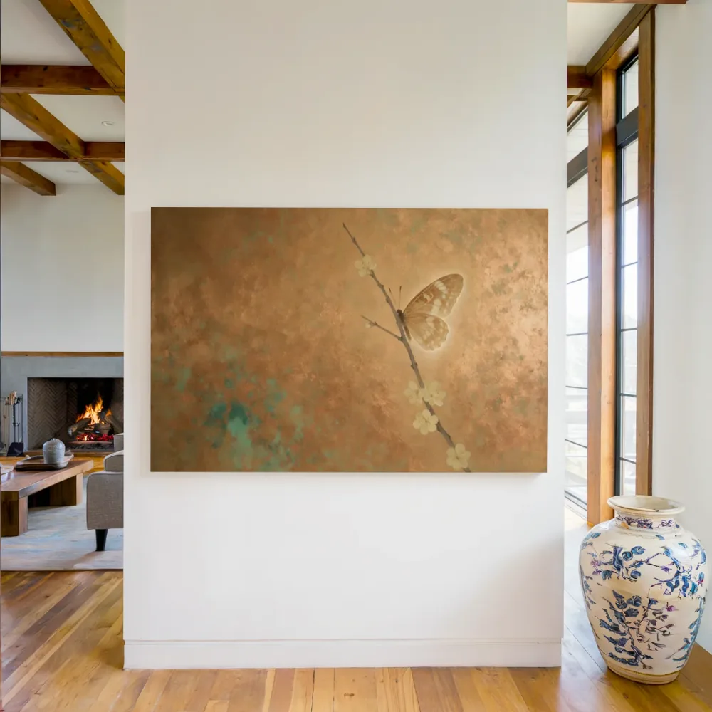 Vlinder in koper en turkoois, canvas schilderij uit de collectie insecten