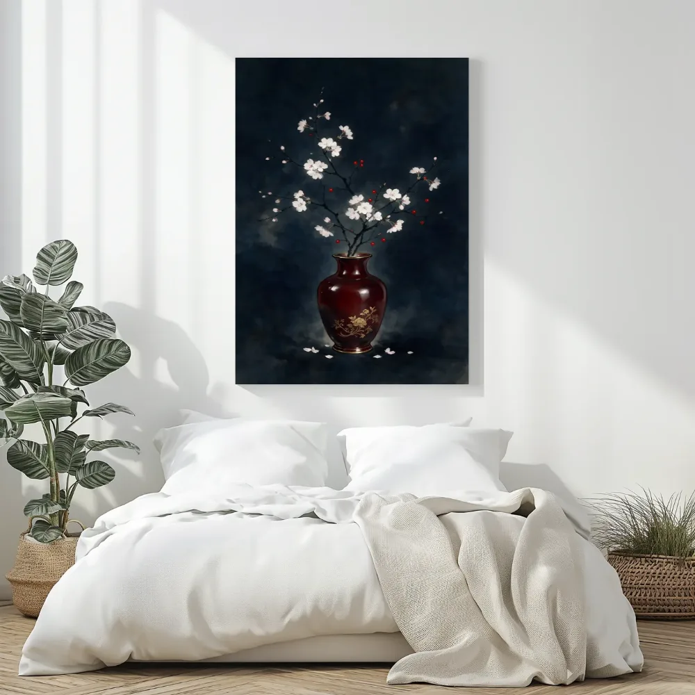 Kersenbloesem in inktzwart, canvas schilderij uit de collectie japanse kunst