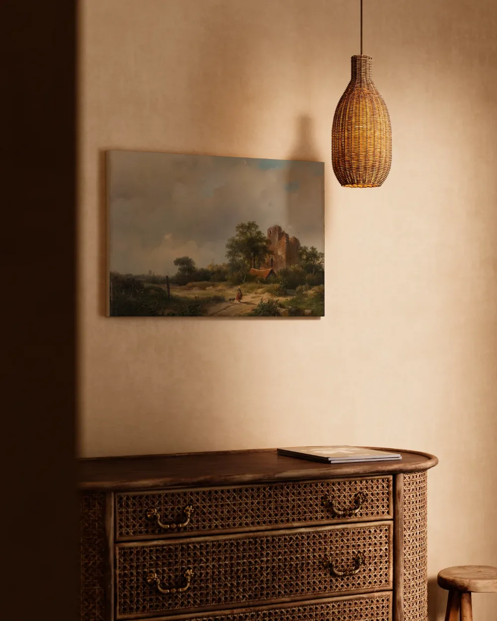 Landschap met de ruïne van het kasteel Brederode in Santpoort van Andreas Schelfhout, canvas schilderij uit de collectie kastelen