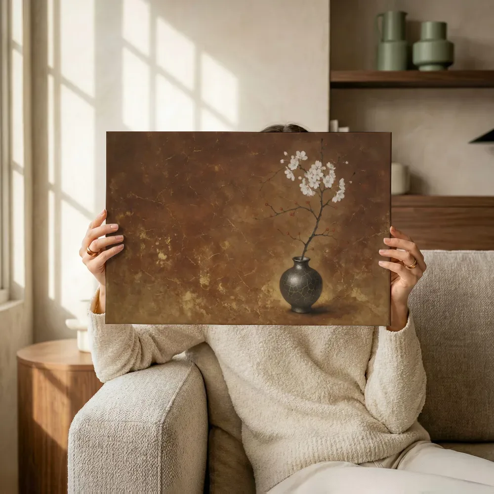 Kersenbloesem in kastanje en goud, canvas schilderij uit de collectie keuken schilderijen