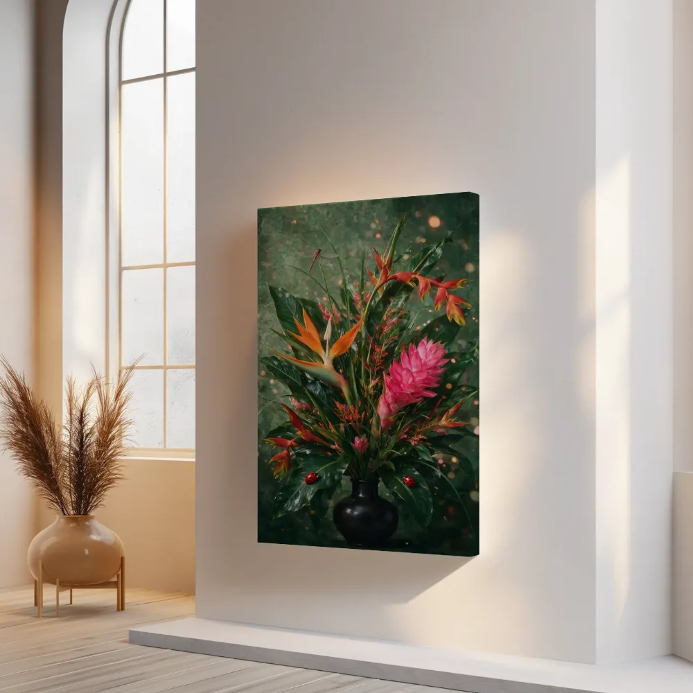 Libel en lieveheersbeestjes in tropische kleuren, canvas schilderij uit de collectie klassiek