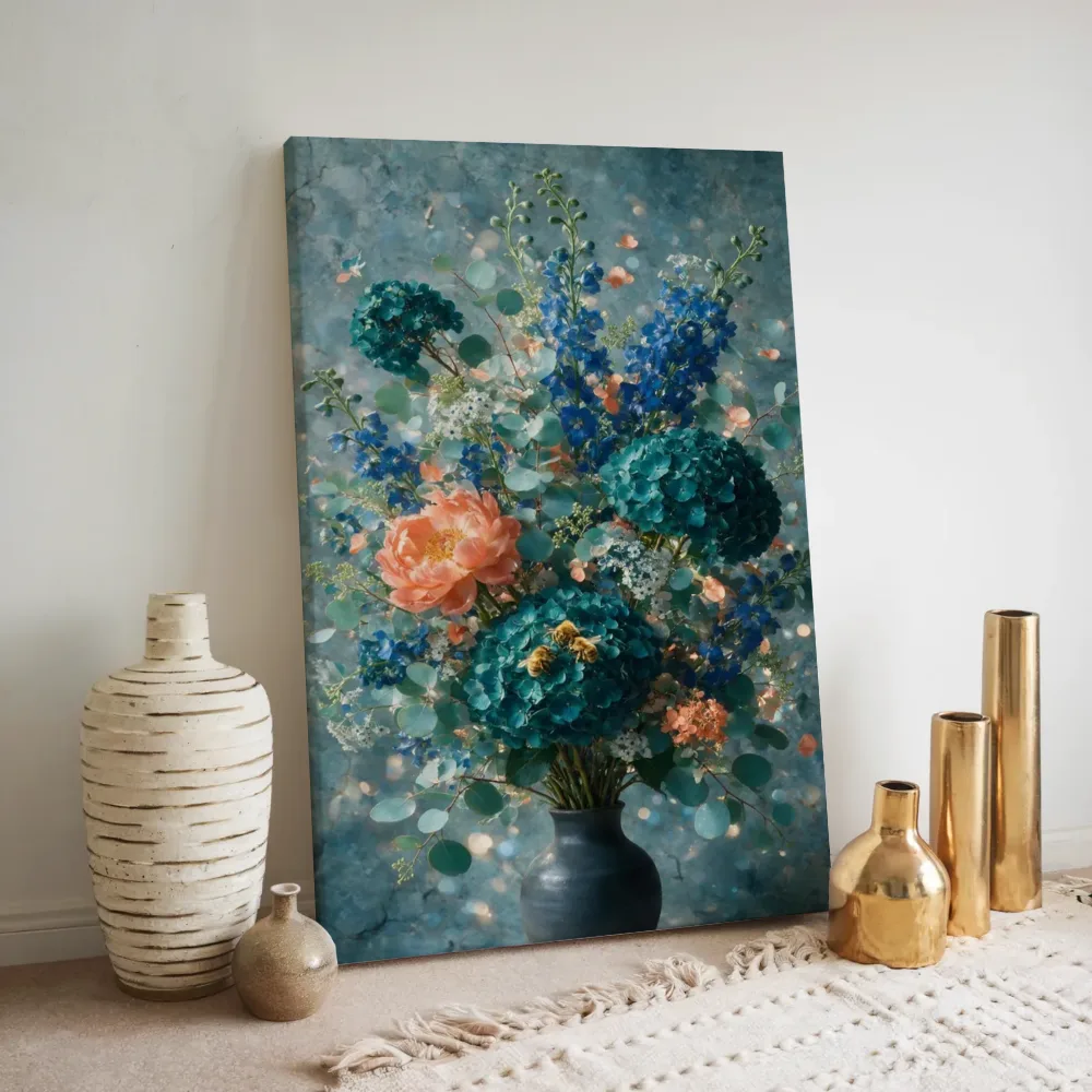 Groepje bijen in oceaantinten, canvas schilderij uit de collectie klassiek