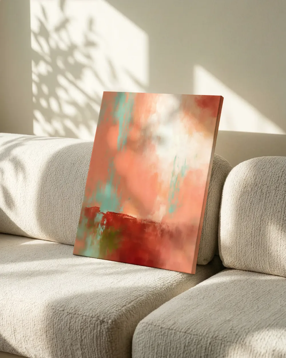 Band in zachte kleurvelden, koraal, canvas schilderij uit de collectie kleurvelden