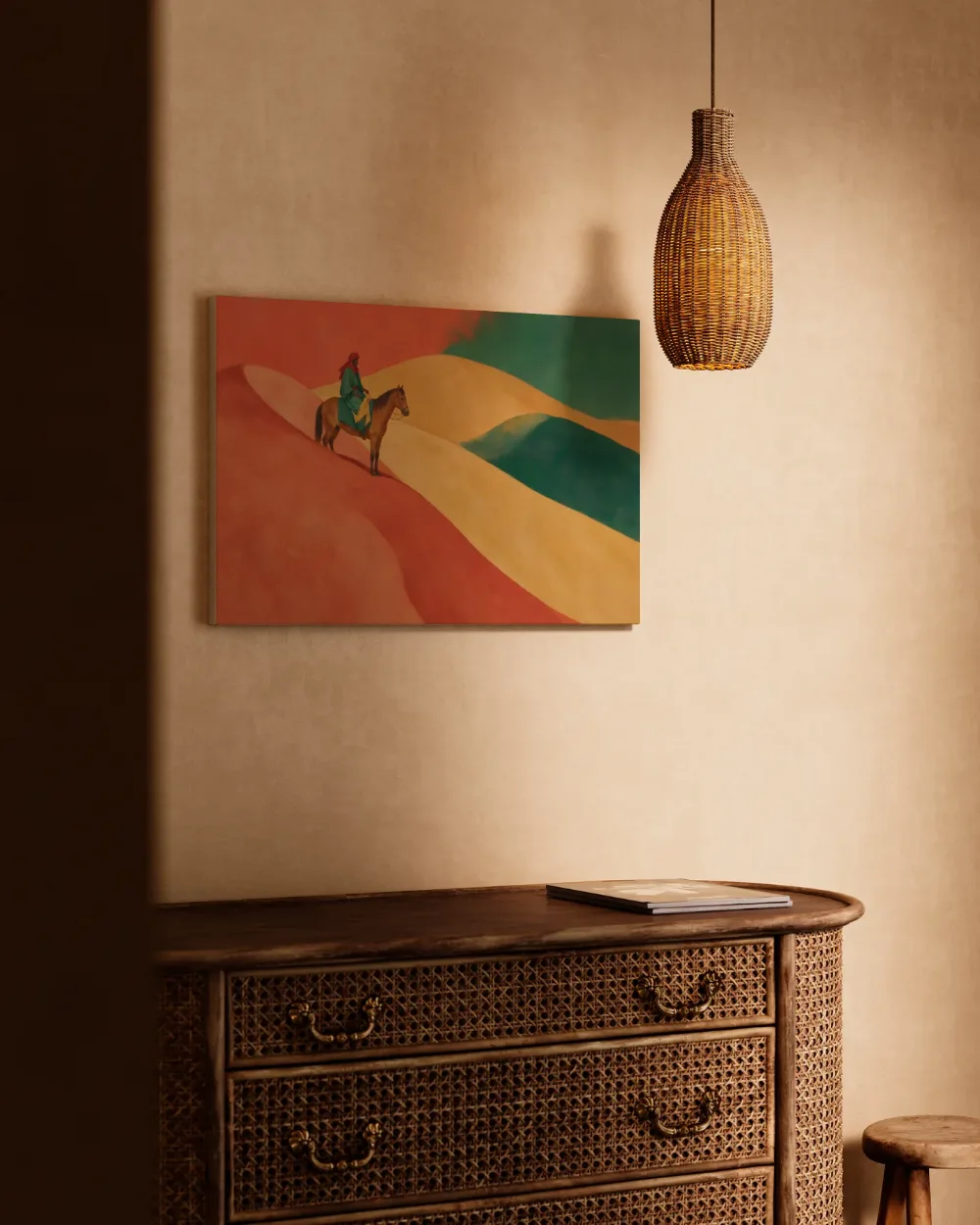 Duin in koraalrood en zeegroen, canvas schilderij uit de collectie koraal