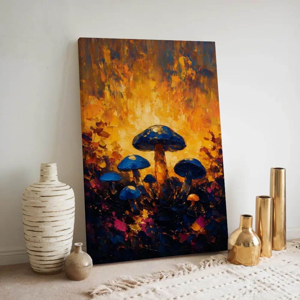 Paddenstoel onder de hemel in kobaltmagenta, canvas schilderij uit de collectie krachtige expressie