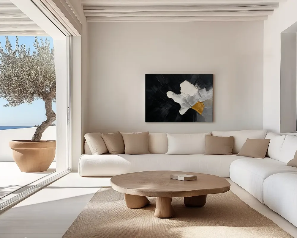 Drie vlakken paletmes, ravenzwart en parelmoer, canvas schilderij uit de collectie krachtige expressie