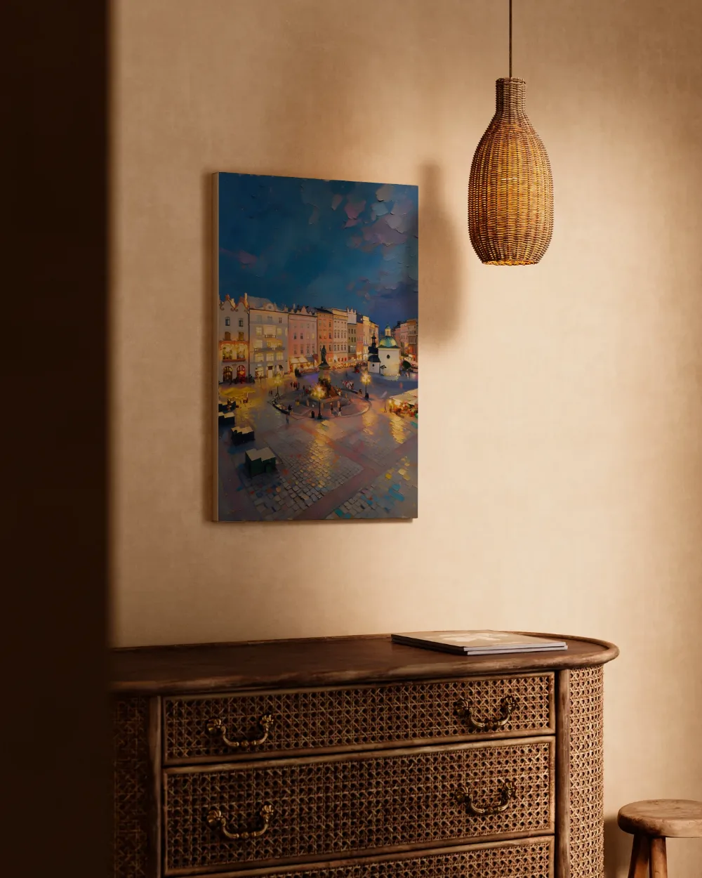 Krakau, Rynek in avondlicht, canvas schilderij uit de collectie schilderijen krakau