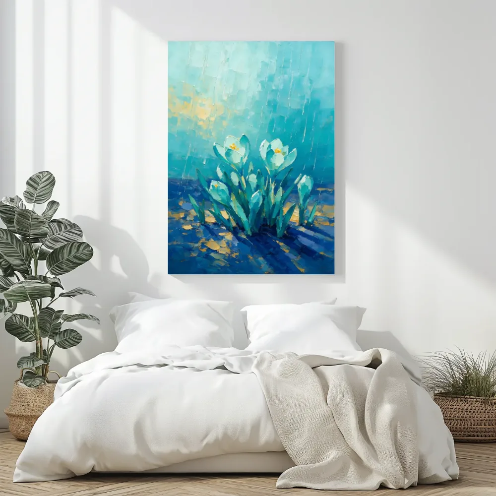 Krokus onder de hemel in turkoois, canvas schilderij uit de collectie krokus