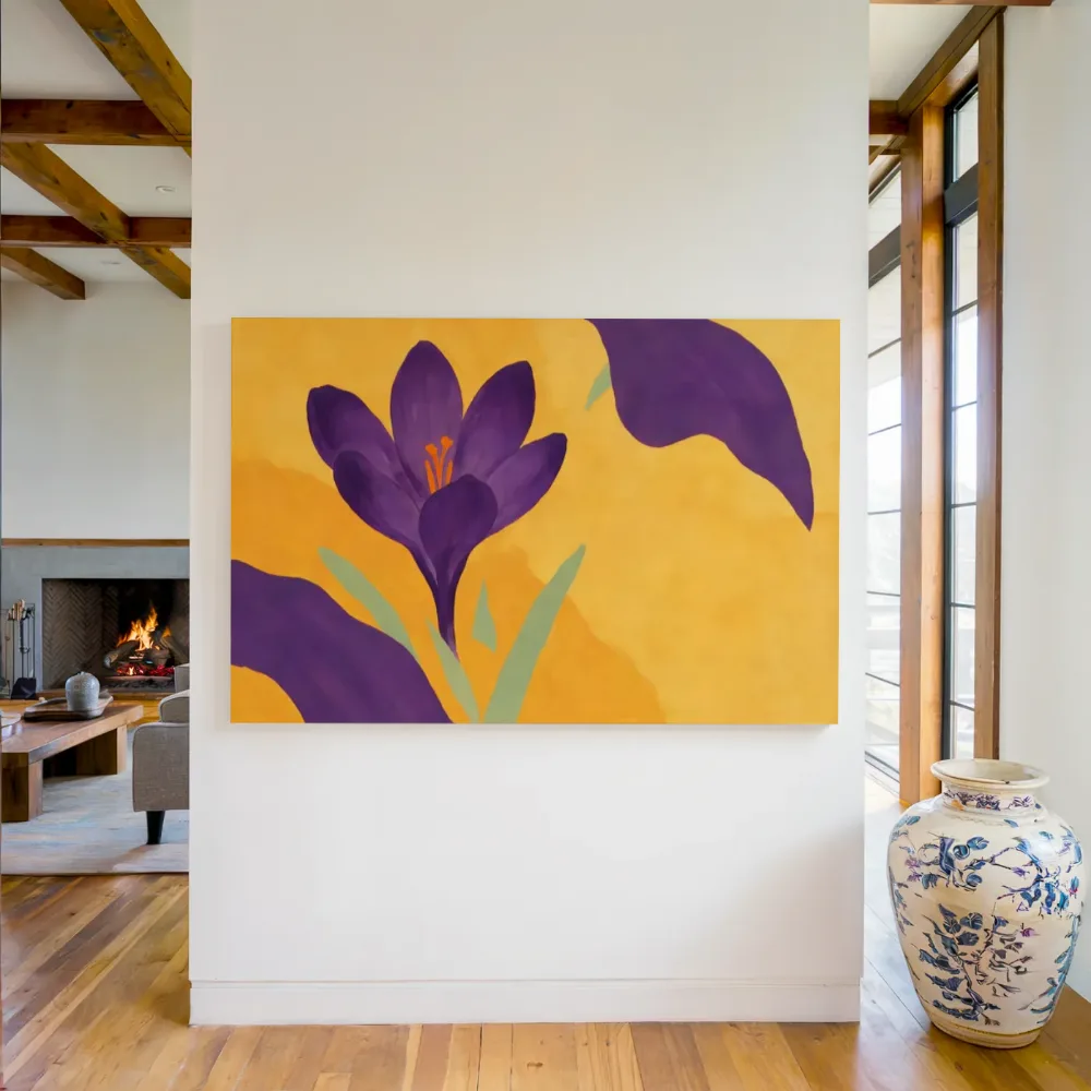Krokus in goudgeel en paars, canvas schilderij uit de collectie krokus