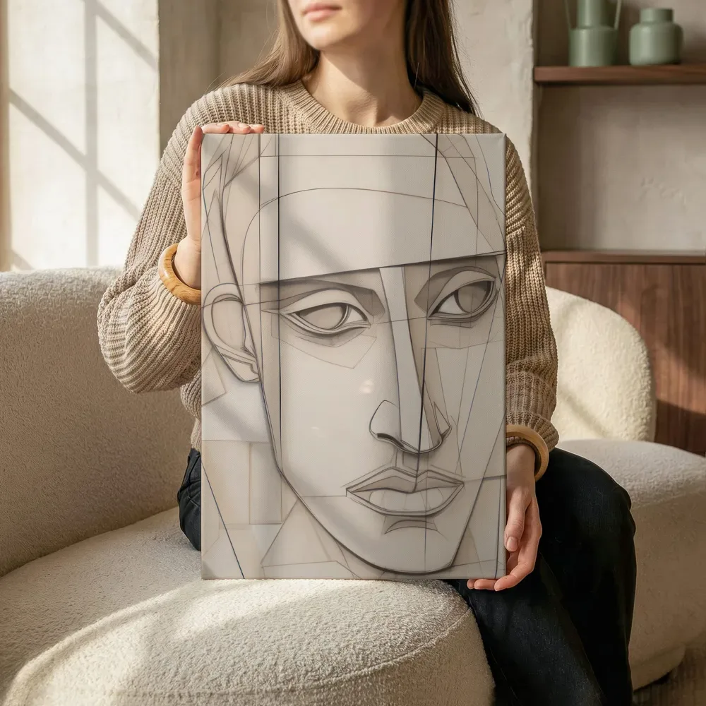 Gezicht in witte vlakken, canvas schilderij uit de collectie kubisme