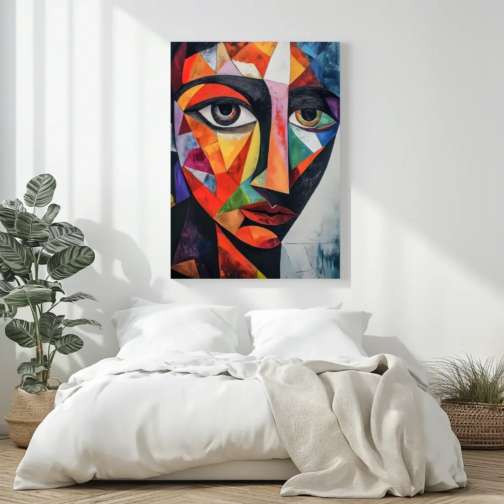 Kleurrijk kubistisch portret, canvas schilderij uit de collectie kubisme