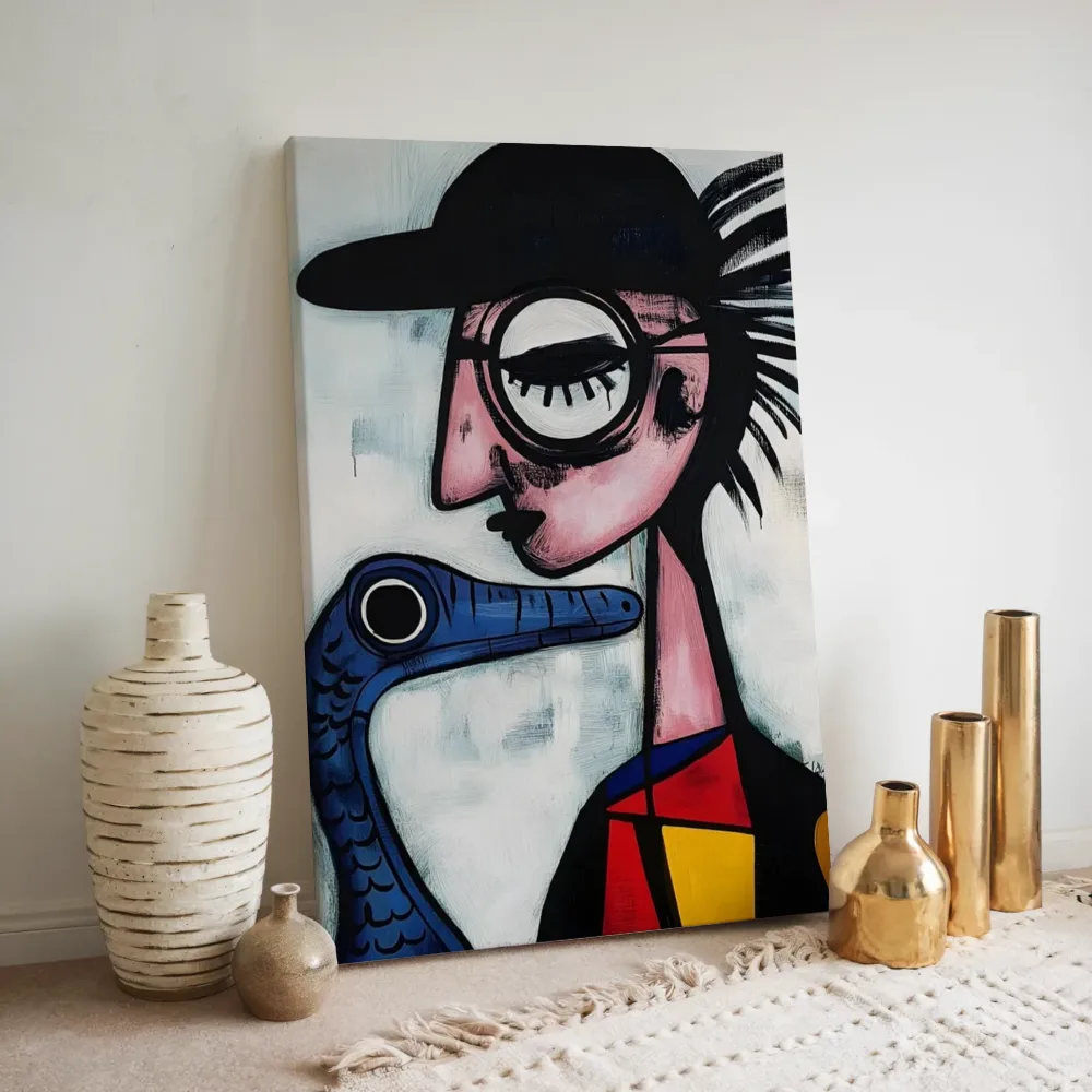 Kubistisch portret met vogel, canvas schilderij uit de collectie kubisme