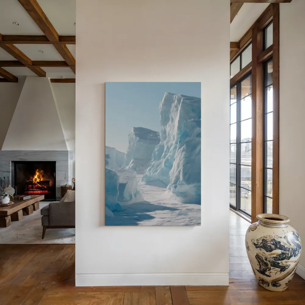 Witte IJskliffen langs de mistige kust, canvas schilderij uit de collectie kust