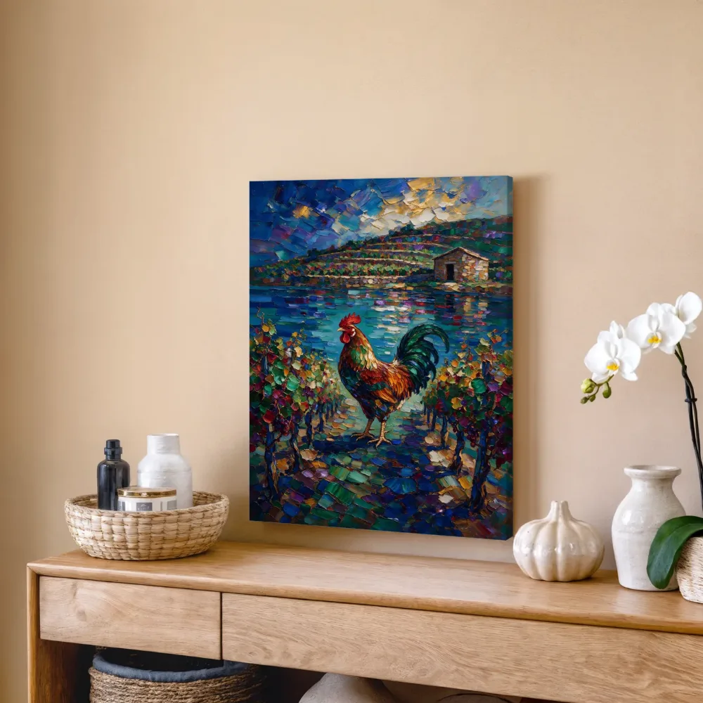 Wijngaard donker in het volle beeld aan het water, canvas schilderij uit de collectie landelijk