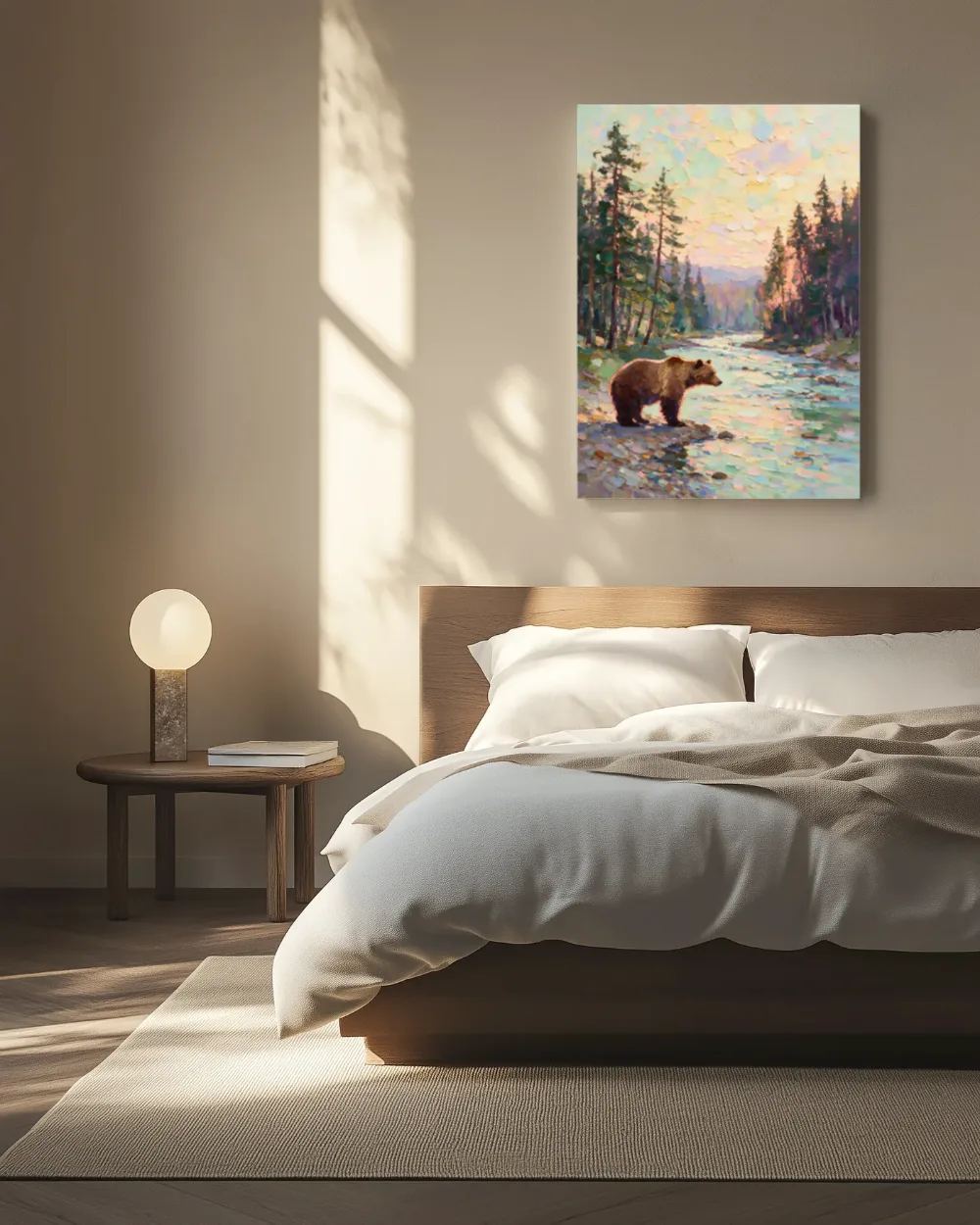 Beer diep in het landschap tegen een muur in de schaduw, canvas schilderij uit de collectie landschappen
