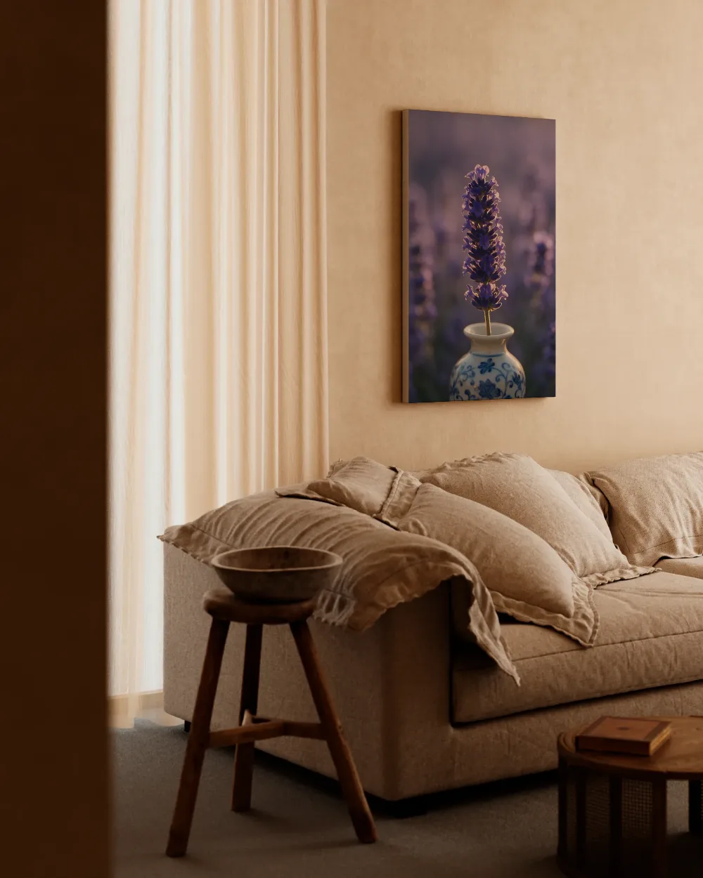 Lavendel in het gouden uur, diep paarsblauw 9, canvas schilderij uit de collectie lavendel