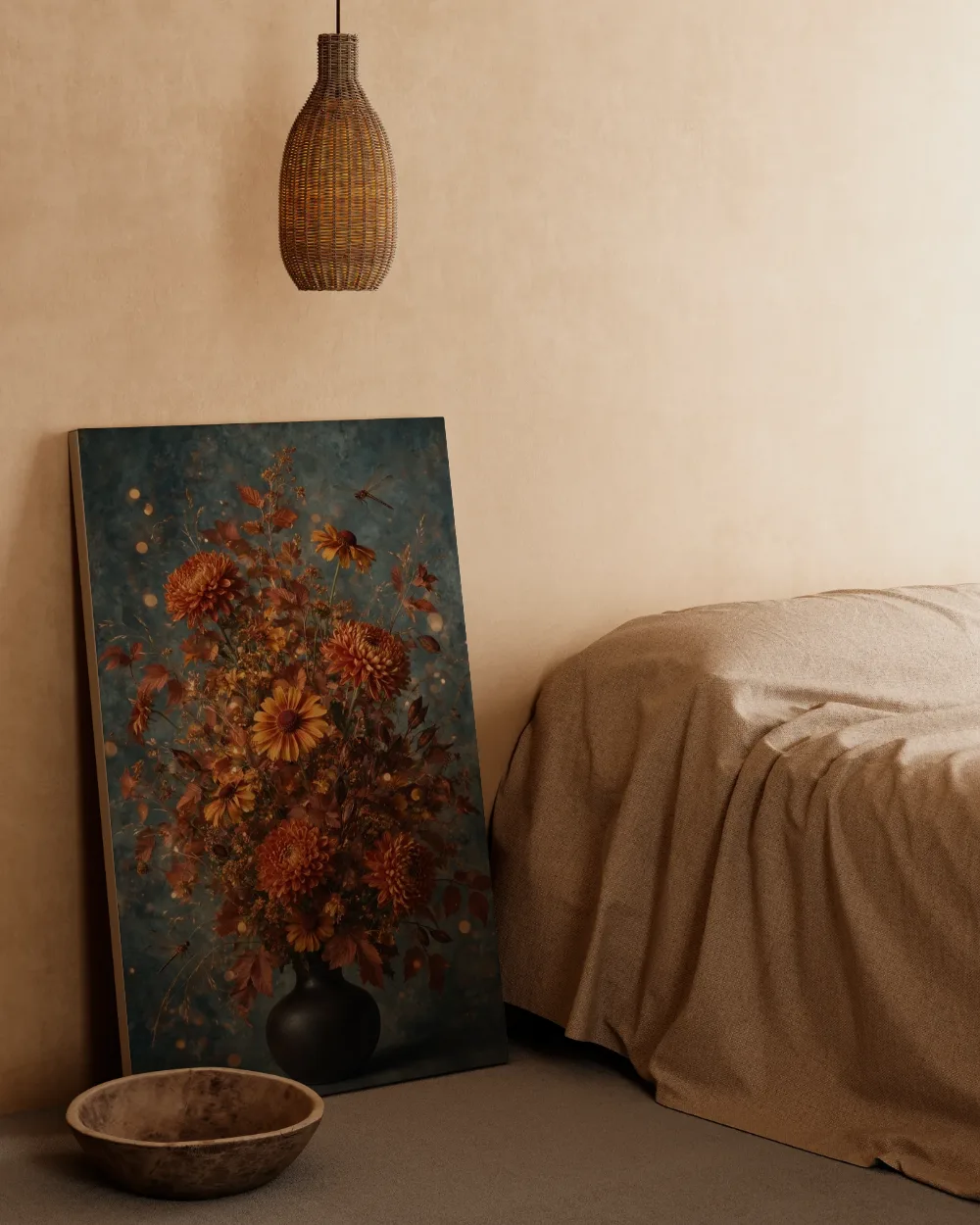 Twee libellen in herfsttinten, canvas schilderij uit de collectie libellen