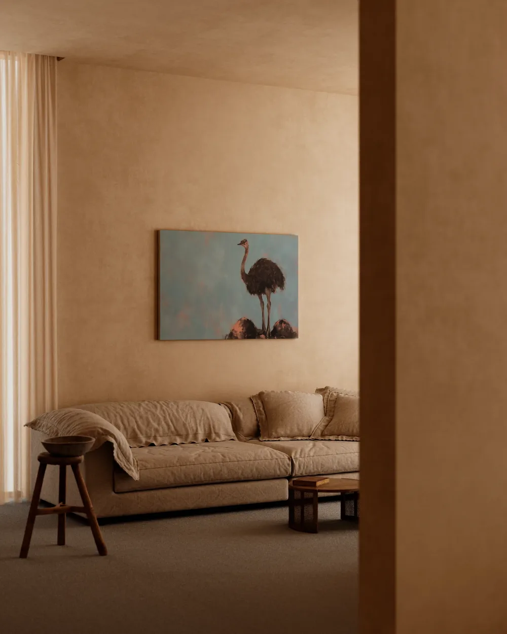 Struisvogel in lichtblauw, canvas schilderij uit de collectie lichtblauw