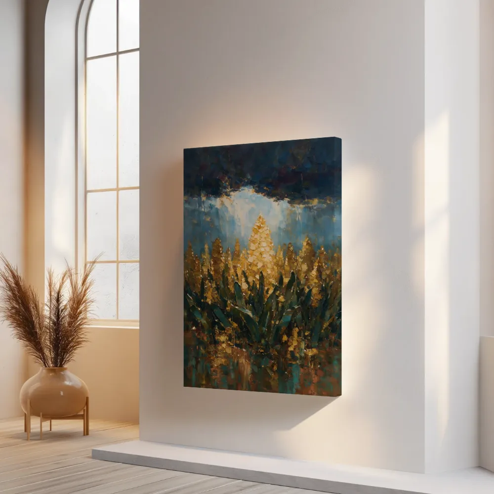 Hyacint onder een storm in goudoker, canvas schilderij uit de collectie lichtval