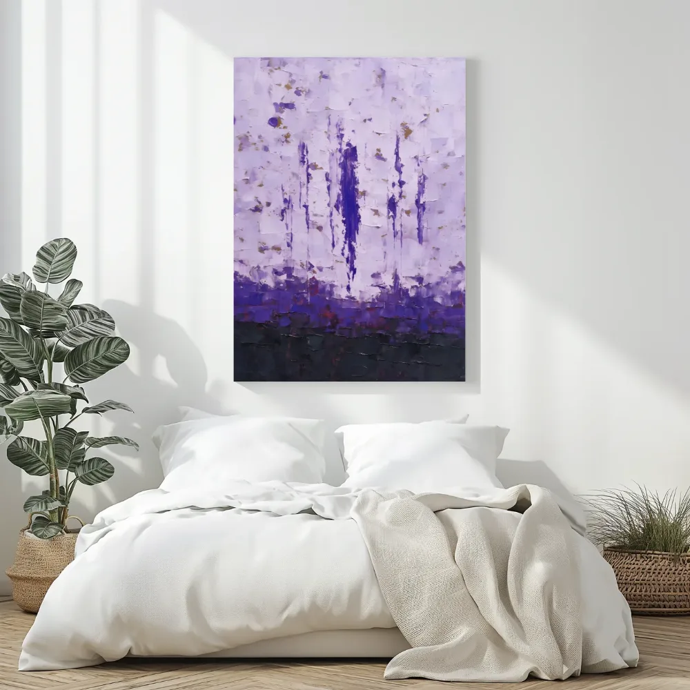 Antraciet en lila boven laag water, canvas schilderij uit de collectie lila