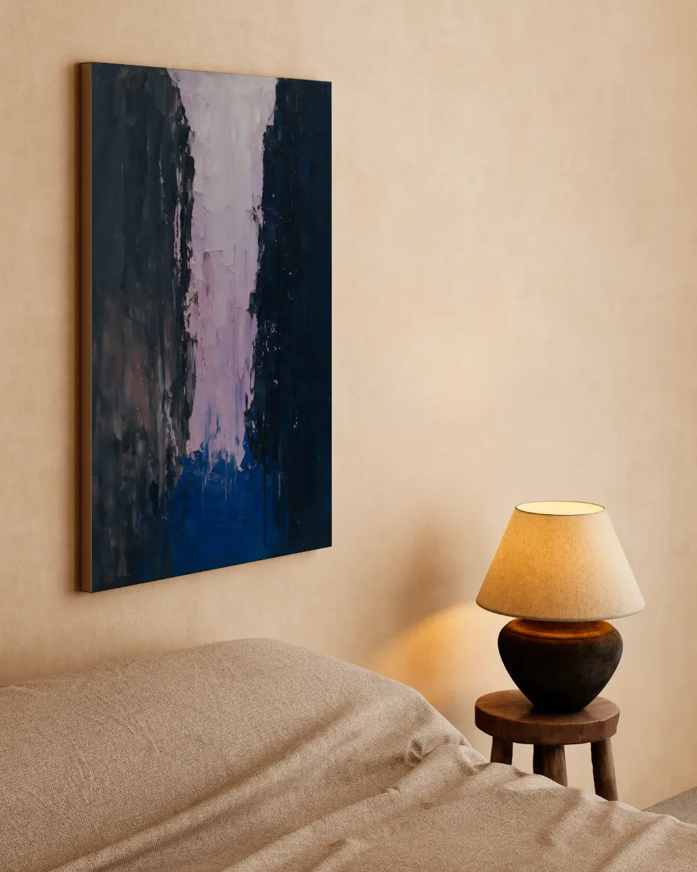 Paynegrijs en lila met lichtspleet, canvas schilderij uit de collectie lila