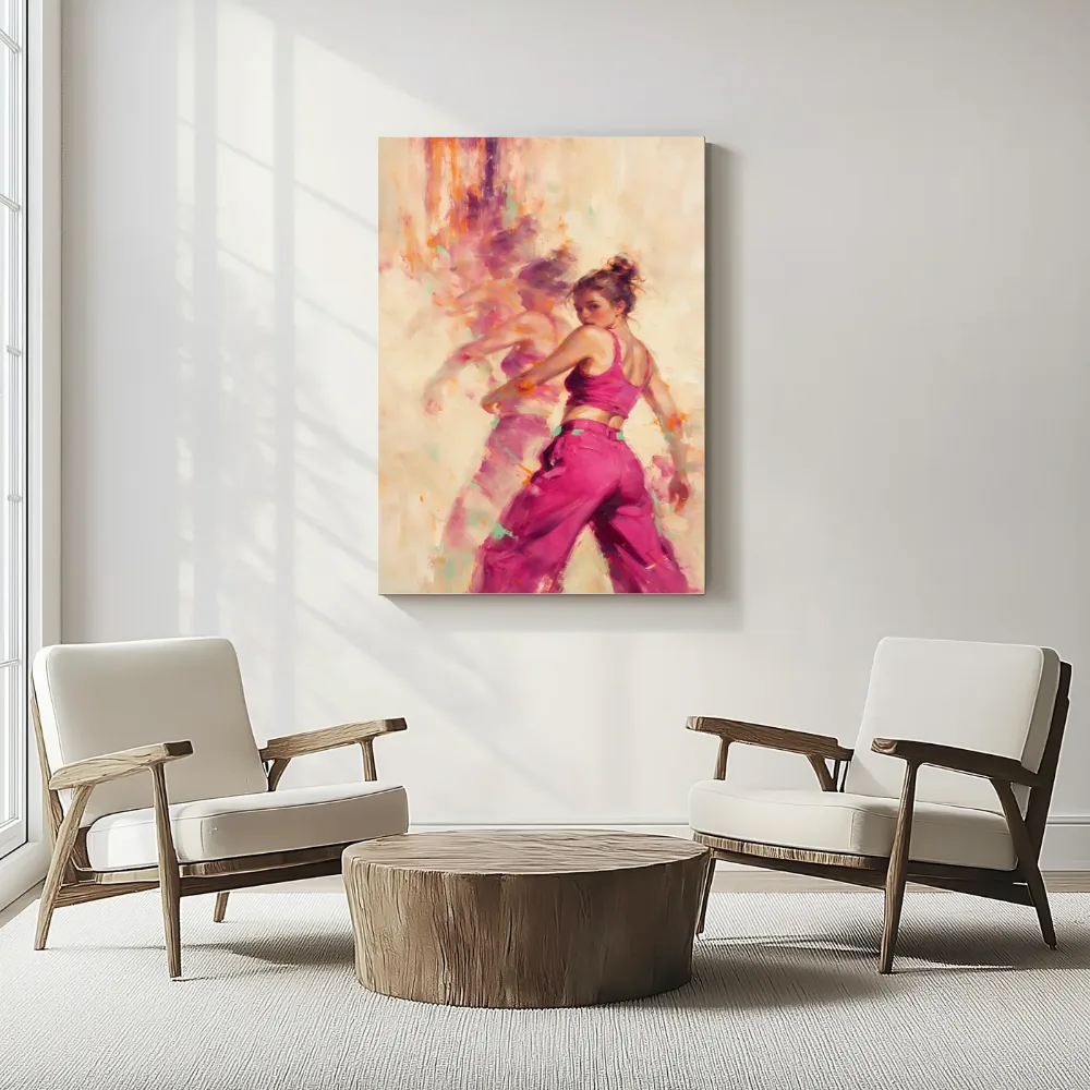 Vrouw in beweging, magenta, canvas schilderij uit de collectie magenta